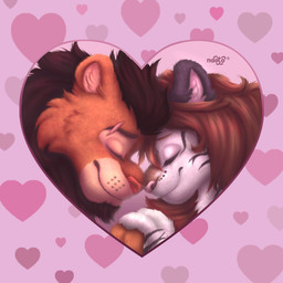 anthro duo eyes_closed female heart_symbol holidays husband_and_wife love male married_couple nose_to_nose romantic romantic_couple smile naoto valentine's_day felid lion mammal pantherine tiger 1:1 hi_res