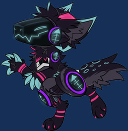 ambiguous_gender anthro black_body black_fur blue_claws blue_markings chibi claws digitigrade feet finger_claws fur glowing grey_body grey_fur grey_inner_ear head_tuft hindpaw machine markings on_one_leg paws pink_claws protogen_visor simple_background solo standing tail transparent_background tuft jaspering protogen 2020 alpha_channel clip_studio_paint_(artwork) digital_drawing_(artwork) digital_media_(artwork) flat_colors full-length_portrait portrait
