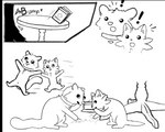 cheese collar dairy_products duo eating eating_food food happy mostly_nude nude surprise twitching_tail resachii sachii_(resachii) domestic_ferret gulonine mammal marten mustelid musteline procyonid raccoon true_musteline weasel 5:4 animated black_and_white flat_colors monochrome short_playtime