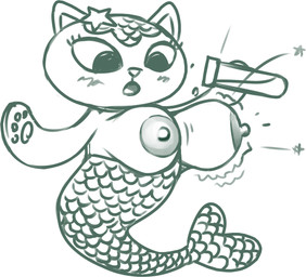 anthro areola big_areola big_breasts big_eyes big_nipples blush breast_expansion breasts clothed clothing expansion eyelashes female holding_object holding_potion huge_areola huge_breasts looking_at_breasts looking_at_own_breasts looking_at_self looking_down mermaid_tail motion_lines motion_outline nipples open_mouth pawpads pointy_ears potion prick_ears pseudo_hair scales solo split_form starfish_(accessory) surprised topless redout gabby's_dollhouse mercat_(gabby's_dollhouse) aquatic asterozoan domestic_cat echinoderm felid feline felis mammal merfolk starfish 2022 digital_drawing_(artwork) digital_media_(artwork) full-length_portrait monochrome portrait
