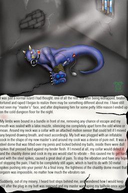 anal anthro bdsm bondage bound chastity_cage chastity_device collar forced forced_anal forced_chastity forced_exposure forced_gag gag gagged genitals imminent_rape imminent_sex male muzzle_(object) muzzled nude orgasm_denial over_sheath_chastity_cage penis predicament_bondage rope sadism sex_toy sheath_chastity_cage shock_collar slave solo submissive submissive_male text torture toy rayse lizard reptile scalie 2:3 digital_media_(artwork) english_text hi_res story translation_check translation_request