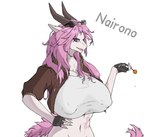 anthro big_breasts breasts candy dessert dragon_horn eyewear female food fur glasses hair horn huge_breasts lollipop long_hair nipples pink_body pink_fur pink_hair pink_tattoo puffy_nipples purple_eyes simple_background solo tail tattoo white_background white_body z-ziren mythology naisheng dragon mythological_creature mythological_scalie scalie absurd_res hi_res