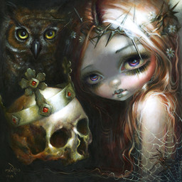 ambiguous_gender beak bone crown crown_of_thorns duo eyebrows female feral flower hair headgear human_focus lips long_hair looking_at_viewer not_furry_focus plant skull thick_lips jasmine_becket-griffith avian bird human mammal owl 1:1 2018 acrylic_painting_(artwork) dated formal_art hi_res painting_(artwork) traditional_media_(artwork) traditional_painting_(artwork)