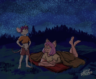 anthro barefoot bodily_fluids casual_urination duo feet female genital_fluids genitals looking_at_genitalia looking_at_penis male male/female male_peeing milky_way night outdoor_nudity outside peeing peeing_on_ground peeing_outside penis presenting presenting_genitalia presenting_penis sky star stargazing starry_sky urine urine_on_ground urine_stream watersports wild_strokes cleo_strokes zack_wild domestic_cat felid feline felis mammal mouse murid murine rodent