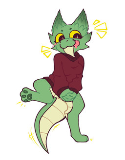 blush clothing eyelashes female freckled_face freckled_legs freckled_tail freckled_thighs freckles green_body long_eyelashes motion_lines pawpads scales solo sweater tail tongue tongue_out topwear yellow_eyes kobold scalie hi_res
