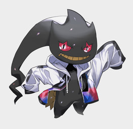 ambiguous_gender black_body clothed clothing looking_at_viewer not_furry simple_background smile solo esasi8794 nintendo pokemon banette generation_3_pokemon ghost pokemon_(species) spirit