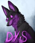 ambiguous_gender black_body black_fur black_nose fur inner_ear_fluff multicolored_body multicolored_fur purple_body purple_eyes purple_fur solo text tuft two_tone_body two_tone_fur whiskers lizet dys_(character) canid canine fox mammal character_name