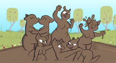 7_characters anthro belly big_belly blue_eyes breasts brown_eyes cuddling dirty female female/female flower garden grass green_eyes group hug kiss_on_lips kissing messy mud mud_covered mud_fight mud_pit mud_wrestling muddy open_mouth outside overweight overweight_anthro overweight_female plant simple_background slightly_chubby slightly_chubby_female smile tail thick_thighs tree wam wrestling sebaku common_hippopotamus domestic_pig hippopotamid mammal suid suine sus_(pig) absurd_res digital_media_(artwork) hi_res