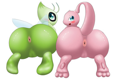 3_toes ambiguous_gender anthro anus butt butt_focus duo featureless_crotch feet glistening glistening_body green_body green_eyes hindpaw looking_at_viewer looking_back looking_back_at_viewer paws pink_body presenting simple_background smile smiling_at_viewer tail toes white_background drain_scat nintendo pokemon celebi generation_1_pokemon generation_2_pokemon legendary_pokemon mew_(pokemon) pokemon_(species) 2024 3:2 hi_res