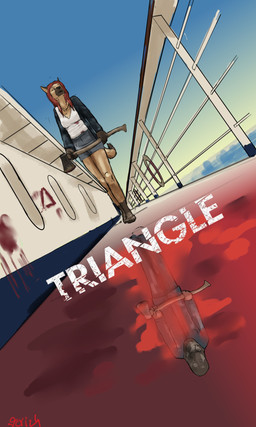 anthro axe blood blood_on_clothing blood_on_floor blood_on_wall boat bodily_fluids bottomwear brown_body brown_fur clothed clothed_anthro clothed_female clothing female fur hair horror_(theme) movie_poster railing red_hair reflection sea ship shorts solo tail vehicle water watercraft jeri_kleinlowe daliyah_(biers) hyena mammal 2024 3:5 hi_res