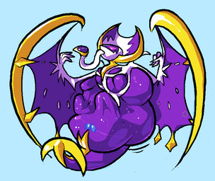 after_vore belly big_belly blue_background duo overweight purple_sclera simple_background vore wings boot_(artist) nintendo pokemon generation_7_pokemon legendary_pokemon lunala pokemon_(species) solgaleo 2016