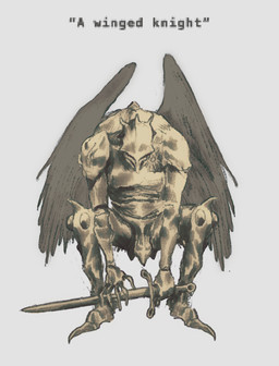 ambiguous_gender armor clothed clothing crouching fantasy feathered_wings feathers full_armor headgear helmet holding_melee_weapon holding_object holding_sword holding_weapon knight melee_weapon not_furry quotation_marks simple_background solo sword text warrior weapon white_background wings plastiboo humanoid winged_humanoid digital_media_(artwork) english_text hi_res sketch