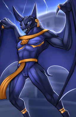 andromorph anthro bat_ears bat_tail blue_body blue_fur bottomwear claws clothing ear_piercing ear_ring exaggerated_mastectomy_scar fur genitals gold_(metal) gold_jewelry ineffective_clothing intersex jewelry leaf_nose loincloth mastectomy_scar membrane_(anatomy) membranous_wings mostly_nude mostly_nude_anthro mostly_nude_intersex necklace open_mouth piercing ring_piercing scar solo standing tail teeth visibly_trans vulva white_eyes winged_arms wings daf american_mythology mayan_mythology mesoamerican_mythology mythology camazotz bat deity leaf-nosed_bat mammal microbat mythological_creature yangochiropteran digital_media_(artwork) hi_res trans_(lore) trans_man_(lore)