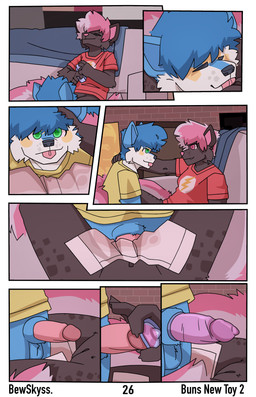 anthro aroused blue_body blue_fur blue_hair bodily_fluids brown_body brown_fur clothed clothing condom diaper erection female fur furniture genitals green_eyes hair male male/female penis pink_hair roleplay safe_sex sex sexual_barrier_device tongue tongue_out unclean_diaper wearing_condom bewskyss canid canine mammal absurd_res comic hi_res