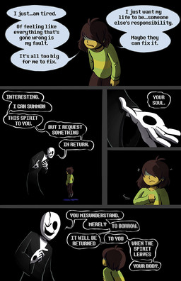 5_fingers adolescent age_difference ambiguous_gender black_background bottomwear brown_hair clothing covered_eyes darkness dialogue duo facial_scar fingers floating hair hair_over_eyes larger_humanoid male older_humanoid one_eye_closed pants robe scar shirt simple_background size_difference smaller_human smile speech_bubble talking_to_another text topwear void_background young younger_human lynxgriffin deltarune undertale undertale_(series) gaster kris_dreemurr human humanoid mammal comic english_text hi_res