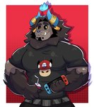 anthro black_clothing black_sclera black_shirt black_topwear blue_horn blue_nose clothing fangs horn male shirt solo teeth topwear yellow_eyes aguamojada12 nintendo nintendo_switch where_the_demon_lurks kobu_(wtdl) demon felid lion mammal pantherine hi_res