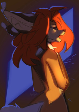 anthro bodily_fluids crying ear_tuft fur hair light open_mouth solo tears text tuft yellow_body yellow_fur hyilpi ilpion_(hyilpi) canid canine fennec_fox fox mammal true_fox 2023 artist_name hi_res lighting