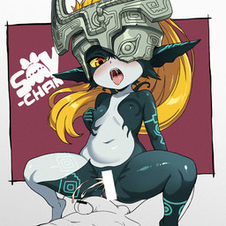 areola armor balls black_body blonde_hair blue_vulva blush blush_lines bodily_fluids breasts censor_bar censored_genitalia censored_penis censored_vulva clothing cum cum_in_vagina cum_inside duo eyelashes female fused_shadow genital_fluids genitals hair headgear headwear helmet humanoid_genitalia humanoid_penis humanoid_pointy_ears male male/female markings mostly_offscreen_character navel nipples nude one_eye_obstructed open_mouth penis pointy_ears ponytail red_eyes saliva shortstack shortstack_female small_breasts spread_legs spreading thick_thighs tongue vulva yellow_sclera soy-chan nintendo the_legend_of_zelda twilight_princess midna human humanoid imp mammal twili 1:1 censored