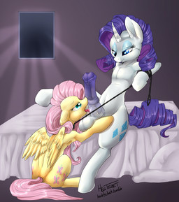 animal_genitalia animal_penis balls big_balls blue_eyes blue_eyeshadow collar cutie_mark dominant dominant_gynomorph dominant_intersex duo equine_genitalia equine_penis erection eyeshadow feathered_wings feathers female feral fur genitals gynomorph gynomorph/female hair half-closed_eyes holding_leash holding_object horn inside intersex intersex/female leash leash_pull licking makeup narrowed_eyes oral penile penis penis_lick pink_hair purple_hair sex submissive tongue tongue_out white_body white_fur wings yellow_body yellow_feathers yellow_fur hellticket friendship_is_magic hasbro my_little_pony mythology fluttershy_(mlp) rarity_(mlp) equid equine mammal mythological_creature mythological_equine pegasus unicorn 2014 hi_res