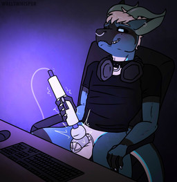anal anthro balls black_collar blush bodily_fluids bottomless chair chastity_cage chastity_device claws clothed clothing collar dripping electronics facial_piercing furniture gaming genital_fluids genitals hair headphones hitachi_magic_wand horn keyboard long_term_chastity looking_pleasured male motion_lines nose_piercing nose_ring office_chair permanent_chastity_device piercing precum precum_drip ring_piercing sex_toy shirt sitting slave solo submissive t-shirt tail teeth text topwear vibrator vibrator_on_chastity_cage wand_vibrator wallswhisper mythology xargos dragon mythological_creature mythological_scalie scalie artist_name hi_res story