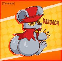 anthro big_butt butt cape claws clothing grey_body hat headgear headwear looking_at_viewer looking_back looking_back_at_viewer male male_anthro outline red_cape red_clothing red_hat red_headwear solo text top_hat white_outline tunemon kirby_(series) kirby_squeak_squad nintendo daroach mammal mouse murid murine rodent 2022 character_name digital_media_(artwork) hi_res