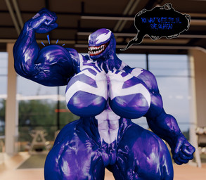 5_fingers abs asking asking_viewer bar_emanata bent_arm biceps big_breasts big_eyes big_mouth_(anatomy) big_muscles biped black_speech_bubble blue_text blurred_background breasts broad_shoulders claws crooked_teeth crossgender dialogue ellipsis emanata empty_eyes featureless_breasts female finger_claws fingers fist flexing flexing_bicep genitals glistening glistening_arms glistening_body glistening_breasts glistening_hands glistening_legs glistening_neck glistening_thighs gums head_turned huge_breasts huge_hips humanoid_hands innie_vulva inside light_body looking_at_self mtf_crossgender multicolored_body multicolored_breasts muscular muscular_arms muscular_female muscular_humanoid muscular_thighs not_furry nude nude_female nude_humanoid open_mouth open_smile pose purple_body purple_breasts purple_claws question smile solo speech_bubble standing symbol talking_to_viewer teeth text thick_neck two_tone_body two_tone_breasts unusual_eyes vulva white_body white_breasts white_eyes wide_hipped_female wide_hipped_humanoid wide_hips berrech1de marvel she-venom venom_(marvel) alien alien_humanoid humanoid symbiote 2025 3d_(artwork) digital_media_(artwork) english_text hi_res