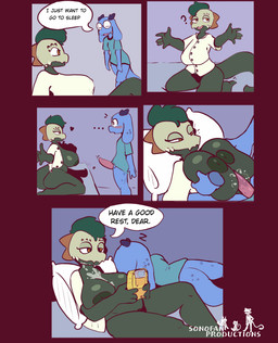 anthro areola bed bedroom big_breasts blush bouncing_breasts breast_play breasts clothed clothing dialogue duo erection exposed_breasts eyebrows eyelashes female furniture genitals male male/female narrowed_eyes partially_clothed penis pink_penis sonofan jamble_(jellicledry) tinel kobold scalie 2023 animated digital_media_(artwork) hi_res