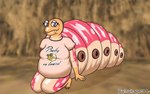 bald bottomless clothed clothing female grub-dog_(pikmin) looking_at_viewer pink_body pink_skin shirt sitting solo t-shirt topwear wrinkles pixiecatsupreme nintendo pikmin arthropod bulborb_(pikmin) empress_bulblax 16:10 hi_res widescreen