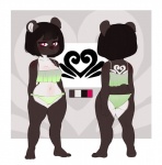 anthro bikini bikini_bottom bikini_drapes bikini_top blush breasts clothing female green_bikini_bottom green_bikini_top looking_at_viewer navel solo standing swimwear two-piece_swimsuit higgyy bear mammal model_sheet