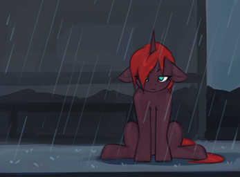 annoyed bus_stop female feral raining solo marsminer hasbro my_little_pony equid equine horse mammal pony