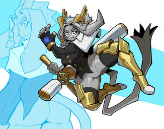 action_pose anthro antlers armor big_butt blue_eyes bottomless breasts butt butt_from_the_front clothed clothing dream_breaker_(pseudoregalia) featureless_crotch female fur gem grey_body grey_fur grimace horn legwear long_ears no_underwear pose solo thick_thighs thigh_highs unconvincing_armor wide_hips ceehaz pseudoregalia sybil_(pseudoregalia) bovid caprine goat jackalope lagomorph mammal 2023 absurd_res hi_res