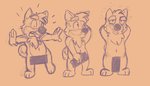 anthro black_nose censor_bar chest_tuft curled_tail eyebrows flustered grin head_tuft humor male meta navel nude physical_censor_bar plantigrade shocked simple_background smile smug solo standing tail thick_eyebrows tuft whistling comjuke gab_(comic) gab_shiba canid canine canis domestic_dog mammal shiba_inu spitz censored hi_res sketch