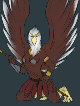 anthro areola armor athletic athletic_anthro athletic_female beak belt bracers breasts brown_body brown_feathers eyelashes feathered_wings feathers feet female front_view grey_areola grey_nipples holding_melee_weapon holding_object holding_polearm holding_spear holding_weapon looking_at_viewer melee_weapon metal_pasties multicolored_body multicolored_feathers narrowed_eyes nipples non-mammal_breasts non-mammal_nipples pasties polearm roman solo spear talons toes warrior weapon white_body white_feathers wings yellow_beak unknown_artist accipitrid accipitriform african_sea_eagle avian bird eagle sea_eagle 3:4 hi_res source_request