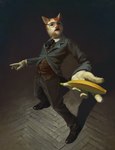 anthro banana clothing dress eyewear facial_hair food footwear fruit glasses holding_object male mustache plant pose shoes solo teeth bra1neater cat_no_like_banana domestic_cat felid feline felis mammal 2020 digital_media_(artwork) hi_res meme portrait