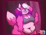 anthro belly big_belly blue_eyes clothing deep_navel eyelashes female hair long_hair looking_at_viewer navel obese overweight overweight_female pink_body pink_hair solo standing underwear wide_hips thefoxsista super_lesbian_animal_rpg melody_amaranth canid canine fox mammal digital_media_(artwork) hi_res trans_(lore) trans_woman_(lore)