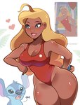 blonde_hair blue_body blue_eyes blue_fur blue_nose breasts clothing dialogue duo eyebrows eyelashes female feral fur glistening glistening_body glistening_breasts glistening_skin glistening_thighs hair head_tuft heart_symbol human_focus lifeguard lifeguard_swimsuit long_hair male one-piece_swimsuit open_mouth surprise swimwear teeth thick_thighs tuft wide_hips touyarokii disney lilo_and_stitch nintendo pokemon surprised_pikachu lifeguard_(lilo_and_stitch) stitch_(lilo_and_stitch) alien experiment_(lilo_and_stitch) human mammal 2025 hi_res meme