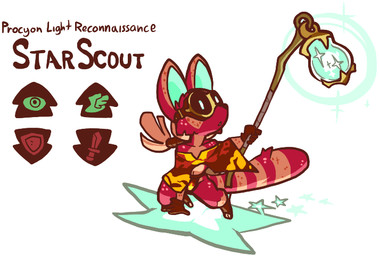 anthro clothed clothing eyewear fur gameplay_mechanics gloves glowing goggles handwear holding_object lamp lantern magic partially_clothed procyon_battle_units red_body red_fur simple_background solo sparkles standing star tail text white_background jinti mammal procyonid raccoon 2018 digital_media_(artwork) english_text