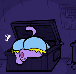 anthro back_alley big_butt butt butt_focus clothed clothing crossbar_emanata dumpster dumpster_diving emanata female kicking_legs overalls overweight overweight_anthro overweight_female pawpads poster purple_body shaking_butt shortalls solo tail tail_motion trash trash_can wide_hips dreamy_toots undertale_(series) catty_cattenheimer domestic_cat felid feline felis mammal 2025 2d_animation animated digital_media_(artwork) frame_by_frame loop unavailable_at_source