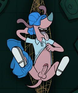 anthro bottomwear bottomwear_around_one_leg bottomwear_down clothed clothing clothing_around_one_leg clothing_lift collared_shirt erection floppy_ears hammock legs_up male pants pants_around_one_leg polo_shirt shirt shirt_lift solo speaker tail tail_motion tailwag tongue tongue_out topwear solaffycataffy_(artist) sly_(3_dog_band) canid canine canis domestic_dog mammal 5:6 hi_res