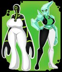 1_eye 5_fingers big_breasts black_body blue_body breasts clothed clothing crystal_fauna duo featureless_breasts female fingers green_background green_eyes hand_on_hip midriff outline simple_background smile standing white_body urusee584 ben_10 cartoon_network diamondhead upgrade_(ben_10) alien alien_humanoid elemental_creature elemental_humanoid galvanic_mechamorph humanoid mineral_fauna mineral_humanoid petrosapien 2023 cel_shading digital_drawing_(artwork) digital_media_(artwork) hi_res shaded