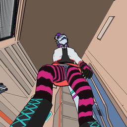 anthro blue_body blue_scales clothing dripping_vulva female hair legwear looking_at_viewer looming looming_over low-angle_view micro pattern_clothing pattern_legwear purple_hair scales solo striped_clothing striped_legwear stripes worm's-eye_view hans_lewdington warkun 1:1 3d_(artwork) 3d_animation animated digital_media_(artwork)