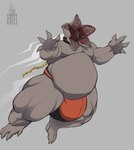 4_fingers 4_toes anthro chain claws clothing collar feet fingers grey_body grey_skin lunging male mostly_nude multi_teeth musclegut muscular reed_(yellowdragon78) simple_background slightly_chubby solo teeth toes underwear pepper_chill demogorgon hi_res