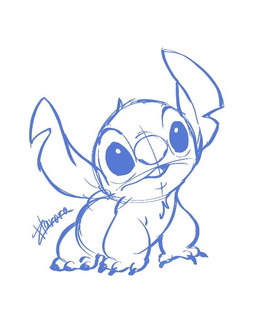 all_fours ambiguous_gender chest_tuft claws feral finger_claws fur head_tuft notched_ear open_mouth simple_background small_tail solo tail tuft white_background harara disney lilo_and_stitch stitch_(lilo_and_stitch) alien experiment_(lilo_and_stitch) 2025 blue_and_white monochrome signature sketch male_(lore)