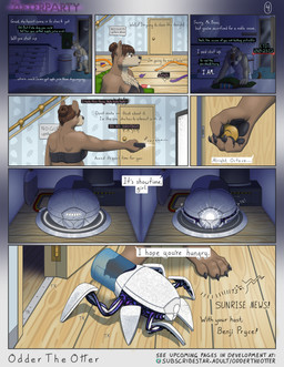 ambiguous_gender bra clothing diaper duo female fungaloid male male/female text underwear oddertheotter chris_(oddtheotter) melody_(oddertheotter) bear mammal mustelid otter absurd_res comic english_text hi_res