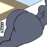 bed bedroom big_butt blue_body bouncing_butt butt butt_focus butt_squish emoji female flexing furniture huge_butt lying not_furry on_front rear_view solo squish aarqon tyveel_(aarqon) humanoid 1:1 animated no_sound short_playtime webm