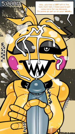 areola big_breasts big_penis bird's-eye_view black_eyebrows black_sclera blonde_hair blush blush_stickers bodily_fluids breasts cum cum_on_face disembodied_penis duo eyebrows eyelashes female first_person_view genital_fluids genitals hair high-angle_view humanoid_genitalia humanoid_penis looking_at_viewer machine male male/female nipples orange_areola orange_nipples penis pink_blush pupils sharp_teeth short_hair speech_bubble teeth text white_eyes white_pupils yellow_body tdtbaa five_nights_at_freddy's five_nights_at_freddy's_2 scottgames toy_chica_(fnaf) animatronic avian bird chicken galliform phasianid robot 2026 4k 9:16 absurd_res artist_name digital_media_(artwork) english_text hi_res watermark