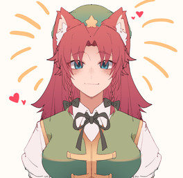 big_breasts biped blush breasts female green_eyes hair heart_symbol looking_at_viewer red_hair solo zibao999 hong_meiling animal_humanoid domestic_cat felid feline felis humanoid mammal 2022 hi_res