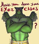 anthro barazoku bottomwear clothed clothing dialogue looking_at_viewer male mascot muscular muscular_anthro muscular_male shorts solo talking_to_viewer text topless rexwind duolingo duo_(duolingo) avian bird owl digital_media_(artwork) english_text