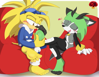 5_fingers 5_toes anthro blush chair clothed clothing duo eyelashes eyes_closed eyewear eyewear_on_head feet female fingers foot_fetish foot_grab foot_play foot_rub furniture green_body hair humanoid_feet long_eyelashes looking_pleasured male male/female open_mouth plantigrade robe simple_background sitting smile soles toes ladycherrybomba archie_comics sega sonic_the_hedgehog_(archie) sonic_the_hedgehog_(comics) sonic_the_hedgehog_(series) clove_the_pronghorn fan_character eulipotyphlan hedgehog mammal pronghorn digital_media_(artwork) hi_res