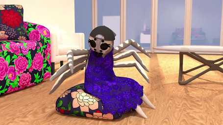 anthro backwards_baseball_cap backwards_hat baseball_cap bouncing clothed clothing dress female floral furniture hat headgear headwear inside living_room pillow sitting sofa solo squish skeletorskeletonized c4d ukillia arachnid arthropod spider 16:9 3d_(artwork) 3d_animation animated cinema_4d_(artwork) digital_media_(artwork) no_sound short_playtime video widescreen